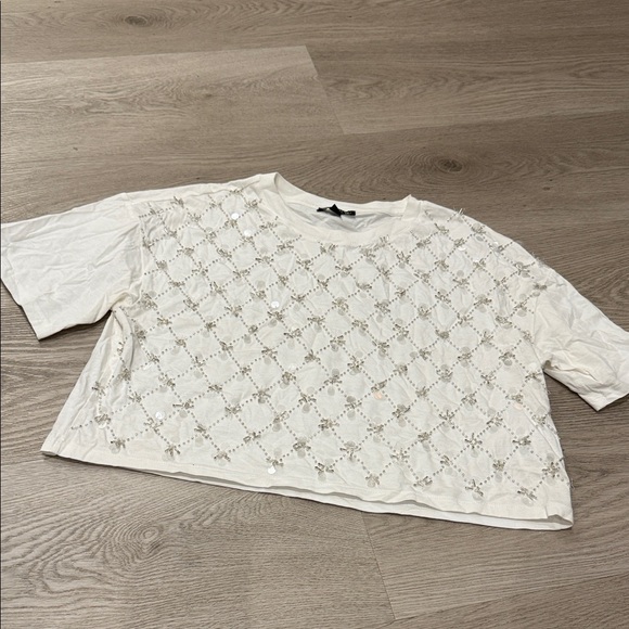 J Crew Broken-in jersey cropped T-shirt with patterned sequins - Picture 3 of 5